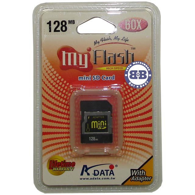 Secure Digital Card 128Mb Mini-SD A-Data 60x (miniSD) Memory Card Картинка № 3
