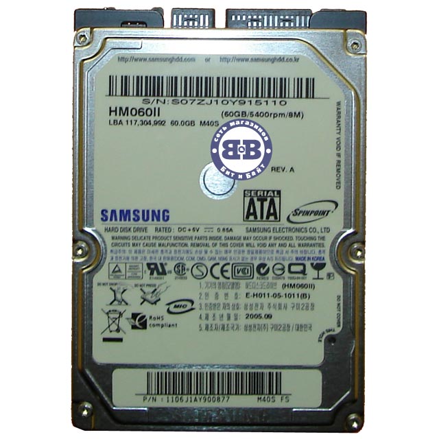 Жёсткий диск для ноутбука HDD Samsung 60Gb HM060II 5400rpm 8Мб SATA 2,5 дюйма Картинка № 1