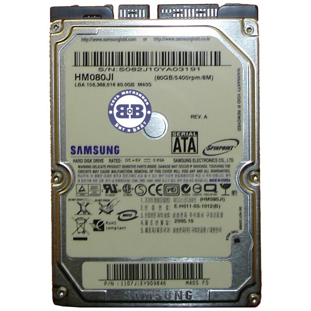 Жёсткий диск для ноутбука HDD Samsung 80Gb HM080JI 5400rpm 8Мб SATA 2,5 дюйма Картинка № 1