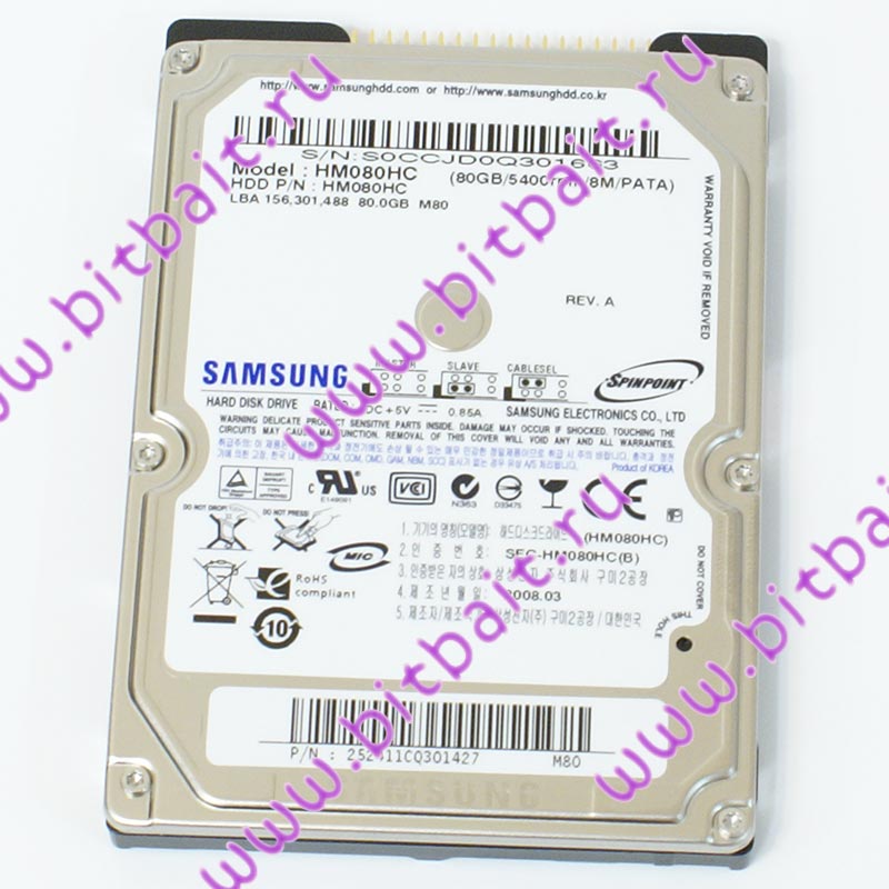 Жёсткий диск для ноутбука HDD Samsung 80Gb HM080HC 5400rpm 8Мб IDE 2,5 дюйма Картинка № 1