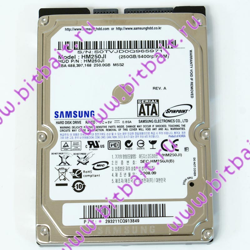 Жёсткий диск для ноутбука HDD Samsung 250Gb HM250JI 5400rpm 8Мб SATA 2,5 дюйма Картинка № 1