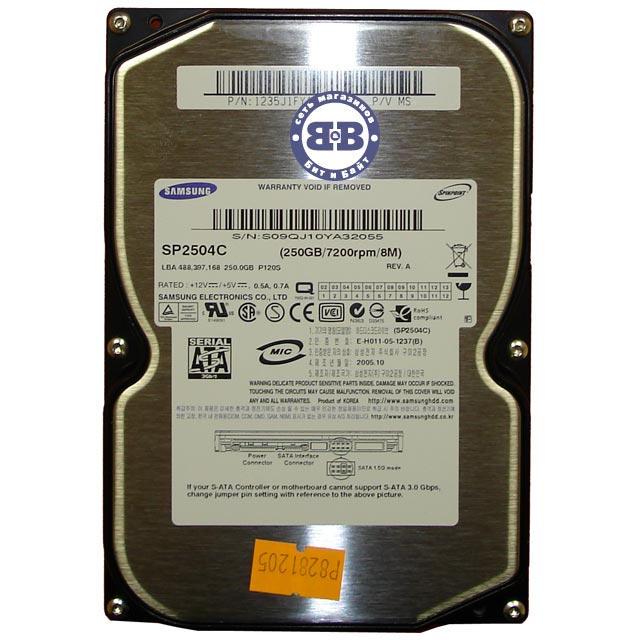 Жёсткий диск HDD Samsung 250Gb SP2504C 7200rpm 8Мб SATA-II 3,5 дюйма Картинка № 1