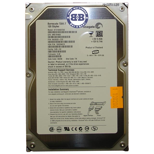 Жёсткий диск HDD Seagate 120Gb ST3120827AS 7200rpm 8Мб SATA 3,5 дюйма Картинка № 1