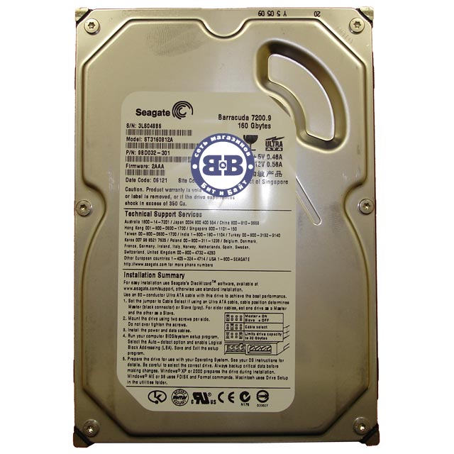Жёсткий диск HDD Seagate 160Gb ST3160812A 7200rpm 8Мб IDE 3,5 дюйма Картинка № 1