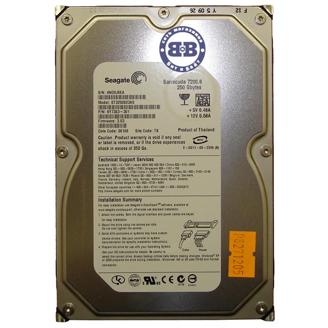 Жёсткий диск HDD Seagate 250Gb ST3250823AS 7200rpm 8Мб SATA 3,5 дюйма Картинка № 1