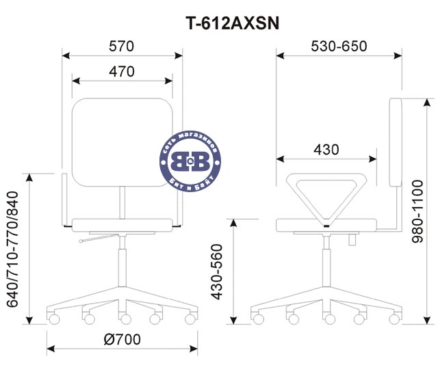 Кресло T-612AXSN цвет - тёмно-синий JP-15-5 артикул T-612AXSN/Blue очень старый дизайн Картинка № 3