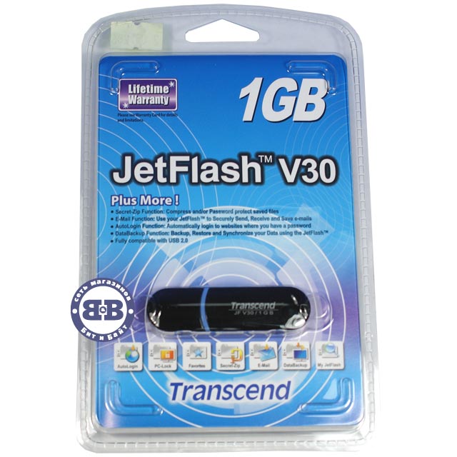 USB Flash RAM 1024Mb USB2.0 Transcend Jetflash V30 Black (TS1GJFV30) Картинка № 3