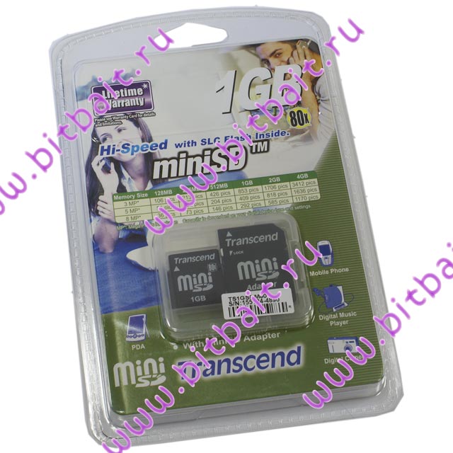 Secure Digital Card 1024Mb Mini-SD Transcend 80x [TS1GSDM80] (miniSD) Memory Card Картинка № 3