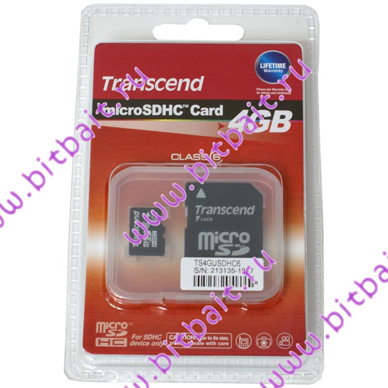 MicroSD 4Gb Transcend TS4GUSDHC6 microSDHC Memory Card Class6 Картинка № 4
