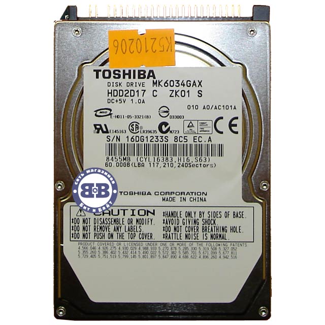 Жёсткий диск для ноутбука HDD Toshiba 60Gb MK6034GAX 5400rpm 8Мб IDE 2,5 дюйма Картинка № 1