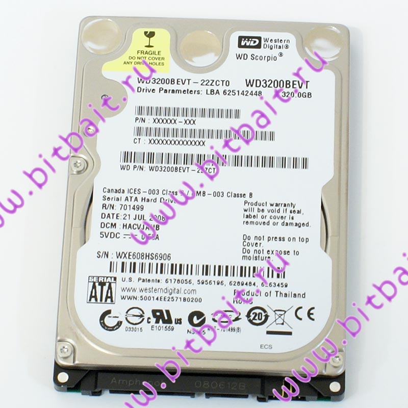 Жёсткий диск для ноутбука HDD Western Digital 320Gb WD3200BEVT Scorpio 5400rpm 8Мб SATA-II 2,5 дюйма Картинка № 1