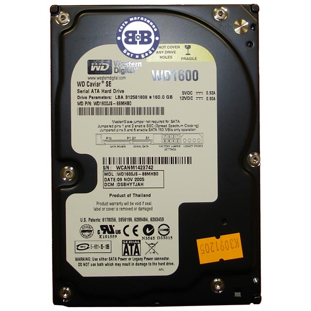 Жёсткий диск HDD Western Digital 160Gb WD1600JS 7200rpm 8Мб SATA-II 3,5 дюйма Картинка № 1