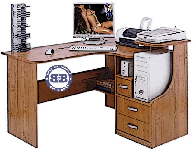 Стол компьютерный КС-34 угловой левый цвет дикая яблоня ламинированное ДСП артикул 971434 Картинка № 1