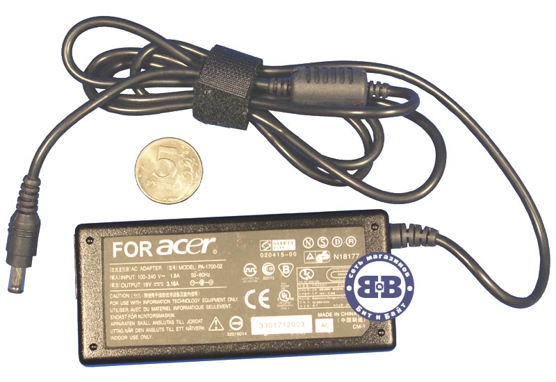 Зарядное устройство #1601001, блок питания для ноутбуков ACER AC Adapter 19V/3.16A Картинка № 1