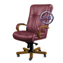 Кресло директора Алекс 1Д эко-кожа, цвет бордовый, высокая спинка, крестовина и подлокотники дерево светлый орех