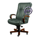 Кресло директора Алекс 1Д эко-кожа, цвет зелёный, высокая спинка, крестовина и подлокотники дерево вишня