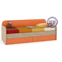 Кровать с ящиками Ника цвет бук песочный/оранжевый