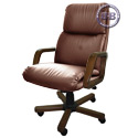 Кресло Надир 1Д кожа люкс, цвет коричневый, высокая спинка, крестовина и подлокотники дерево тёмный орех