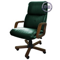 Кресло Надир 1Д кожа люкс, цвет зелёный, высокая спинка, крестовина и подлокотники дерево тёмный орех