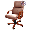 Кресло Надир 1Д кожа люкс, цвет светло-коричневый, высокая спинка, крестовина и подлокотники дерево вишня