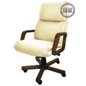 Кресло Надир 1Д кожа люкс, цвет бежевый, высокая спинка, крестовина и подлокотники дерево тёмный орех