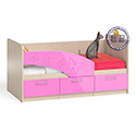 Кровать детская с ящиками Бабочки 1,6 левая цвет дуб атланта/розовый глянец