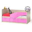 Кровать детская с ящиками Бабочки 1,6 правая цвет дуб атланта/розовый глянец