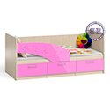 Кровать детская с ящиками Бабочки 1,8 левая цвет дуб атланта/розовый глянец