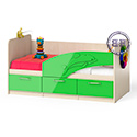 Кровать детская с ящиками Дельфин 1,6 правая цвет дуб атланта/зелёное яблоко глянец