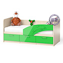 Кровать детская с ящиками Дельфин 1,8 правая цвет дуб атланта/зелёное яблоко глянец