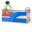 Кровать детская с ящиками Капитан 1,6 правая цвет дуб атланта/синий глянец