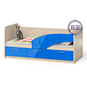 Кровать детская с ящиками Капитан 1,8 правая цвет дуб атланта/синий глянец