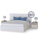 Кровать 1600 Амели Моби с подъёмным основанием и тумбочками цвет шёлковый камень/искусственная кожа белая