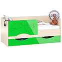 Детская кровать с ящиками Дельфин-2 1,8 цвет дуб атланта/зелёное яблоко глянец