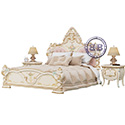 Кровать 1800 Людовик с основанием и двумя тумбами цвет слоновая кость кракелюр, ручная роспись цветными патинами и золотом