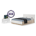 Кровать Муссон с подъёмным основанием и ТВ Тумбой Спейс 13.64 цвет дуб эндгрейн элегантный/искусственная кожа белая/белый/МДФ белый глянец