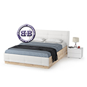 Кровать Муссон 1600 с подъёмным основанием и тумбочкой цвет дуб эндгрейн элегантный/искусственная кожа белая/белый/МДФ белый глянец