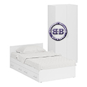 Картинки Односпальная Кровать белая с ящиками 1200 со шкафом для одежды 2-х створчатым Стандарт цвет белый в интернет-магазине Бит и Байт