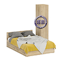 Картинки Двуспальная кровать с ящиками 1400 с пеналом Стандарт цвет дуб сонома в интернет-магазине Бит и Байт