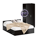 Картинки Двуспальная кровать с ящиками 1600 со шкафом для одежды 2-х створчатым Стандарт цвет венге в интернет-магазине Бит и Байт