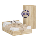 Картинки Двуспальная кровать с ящиками 1600 с угловым шкафом Стандарт цвет дуб сонома в интернет-магазине Бит и Байт