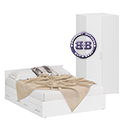 Картинки Двуспальная Кровать белая с ящиками 1600 с угловым шкафом Стандарт цвет белый в интернет-магазине Бит и Байт