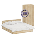 Картинки Двуспальная кровать с ящиками 1800 со шкафом для одежды 2-х створчатым Стандарт цвет дуб сонома в интернет-магазине Бит и Байт
