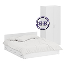 Картинки Двуспальная Кровать белая с ящиками 1800 со шкафом для одежды 2-х створчатым Стандарт цвет белый в интернет-магазине Бит и Байт