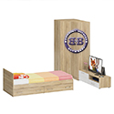 Картинки Мебель для спальни Стандарт № 4 с кроватью 900 с ящиками цвет дуб сонома/фасады ТВ тумбы МДФ белый глянец в интернет-магазине Бит и Байт