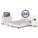 Картинки Комод Валенсия с кроватью 1600 и прикроватной тумбочкой цвет белый шагрень в интернет-магазине Бит и Байт