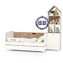 Кровать детская с тремя ящиками и открытый детский стеллаж Эйп цвет белый/дуб белый