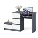 Компьютерный стол три ящика Мори МС-6 левый с тумбой 400 цвет графит/белый