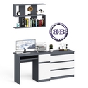 Комод три ящика МК800.1 с компьютерным столом Мори МС-1 правый и навесной полкой 900 цвет графит/белый