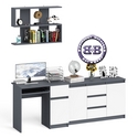 Компьютерный стол МС-1 тумба справа с комодом-тумбой и верхней открытой полкой Мори цвет графит/белый